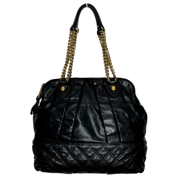 Marc Jacobs DASH Leather Shoulder Satchel Bag Purse Chain Black Large - Picture 1 of 16